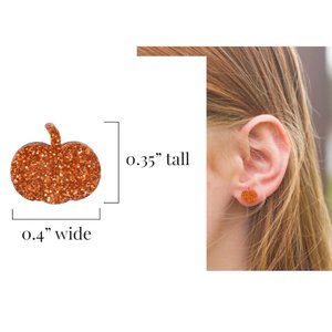 Handmade resin glitter Thanksgiving pumpkin stud earrings 1/2in